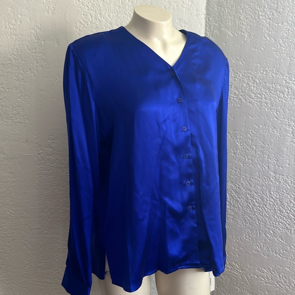 August Silk SAPPHIRE  Blue V neck Evening Blouse SZ 12 NWT